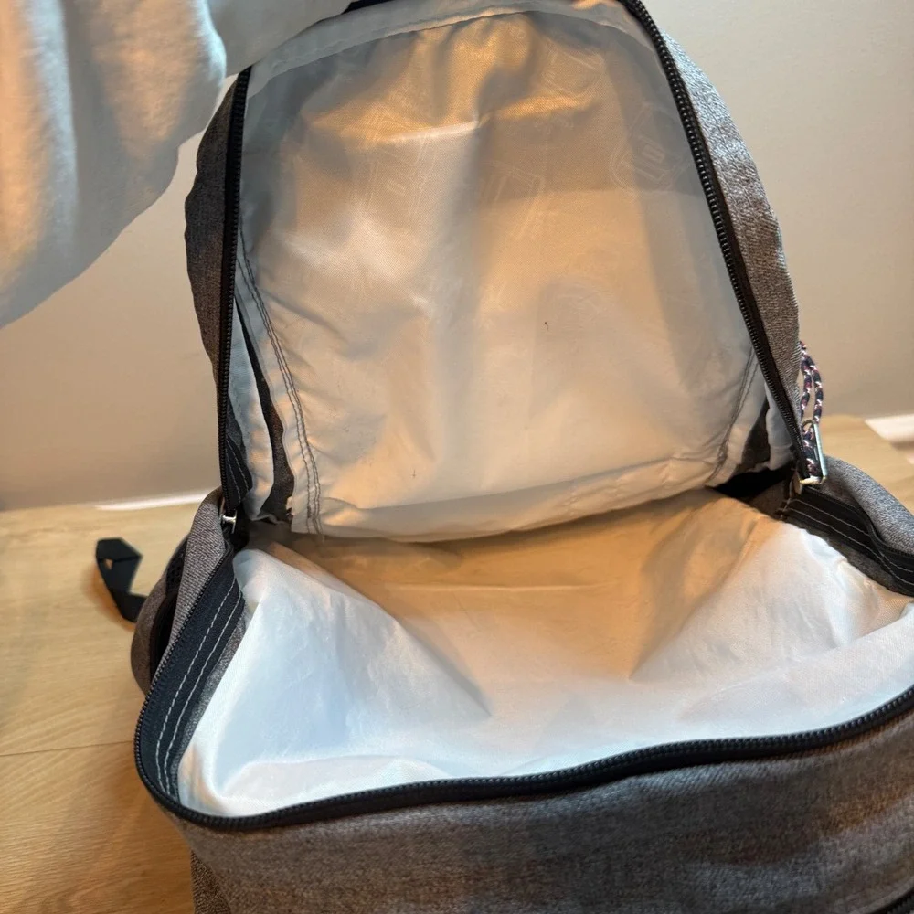 JanSport Cool Student Backpack Heathered Grey Brown Faux Leather Laptop Bag 34L